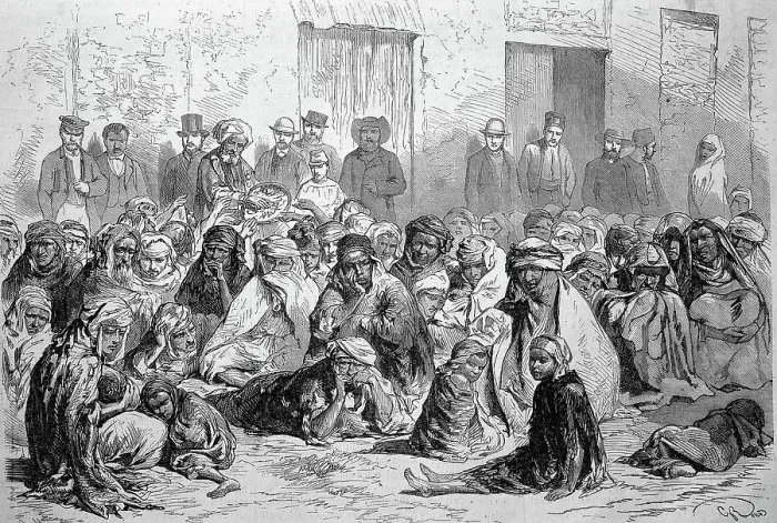 Framed Print : The inhabitants of Setif distributing food to Arab woman and children, 1869, Algeria, Historic, digitally restored reproduction of a 19th century original, exact original date unknown Framed Print : The inhabitants of Setif distributing food to Arab woman and children, 1869, Algeria, Historic, digitally restored reproduction of a 19th century original, exact original date unknown