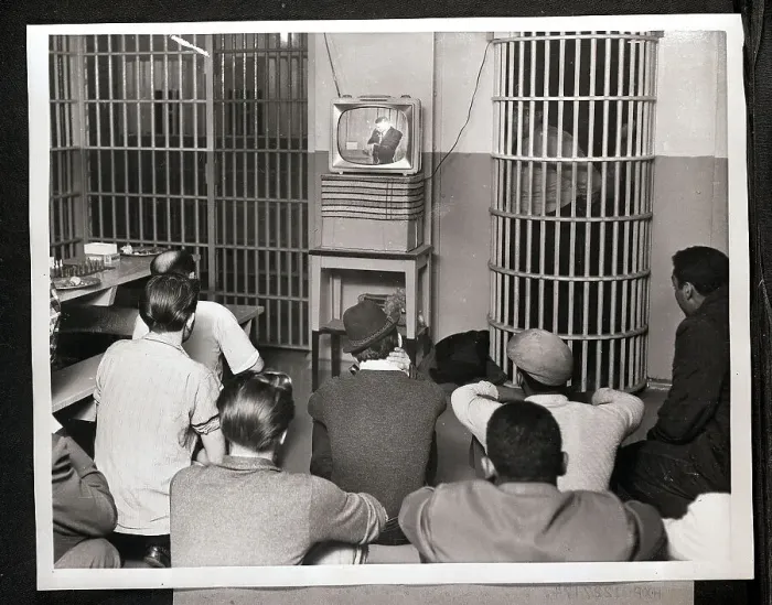 Framed Print : Inmates Watching Television Framed Print : Inmates Watching Television