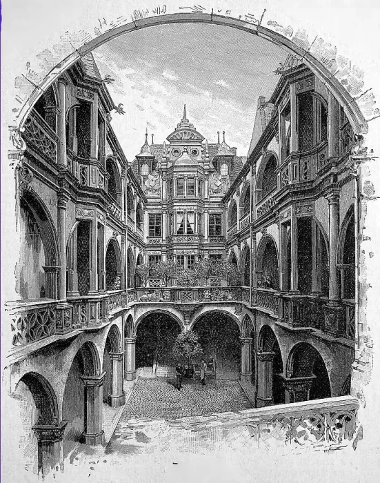 Framed Print : Inner courtyard of the historic Pellerhaus in Nuremberg, Bavaria, Germany, destroyed in World War 2, Historic, digitally restored reproduction of an 18th century original, exact original date unknown Framed Print : Inner courtyard of the historic Pellerhaus in Nuremberg, Bavaria, Germany, destroyed in World War 2, Historic, digitally restored reproduction of an 18th century original, exact original date unknown