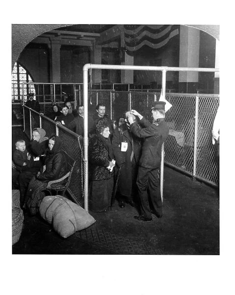A US Inspector Examining The Eyes Of Arriving Immigrants On Ellis Island, New York Harbor