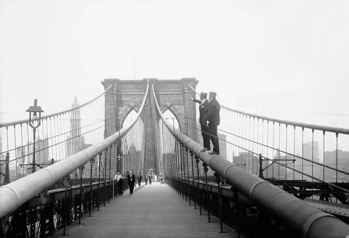 Framed Print : Inspectors on Brooklyn Bridge Framed Print : Inspectors on Brooklyn Bridge