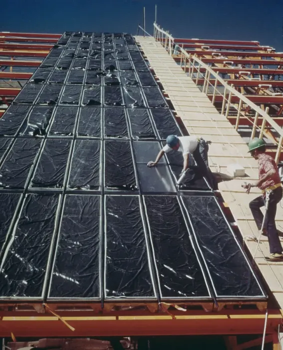 Framed Print : Installation Of Solar Panels, 1976