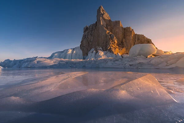 Interesting rock island over Baikal lake