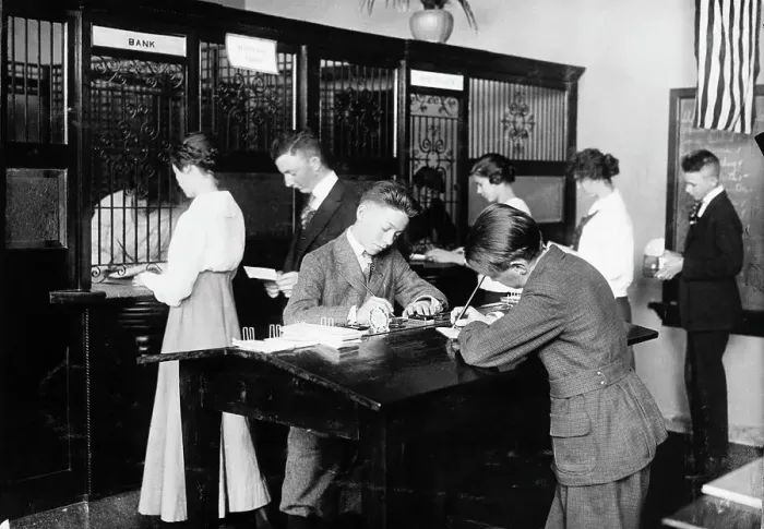 Framed Print : Interior Of Bank Around 1909 Framed Print : Interior Of Bank Around 1909