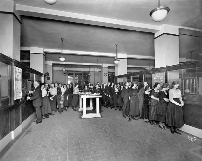 Framed Print : Interior Of A Bank With Customers Framed Print : Interior Of A Bank With Customers