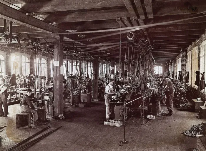 Framed Print : Interior Of Early Automobile Factory Framed Print : Interior Of Early Automobile Factory