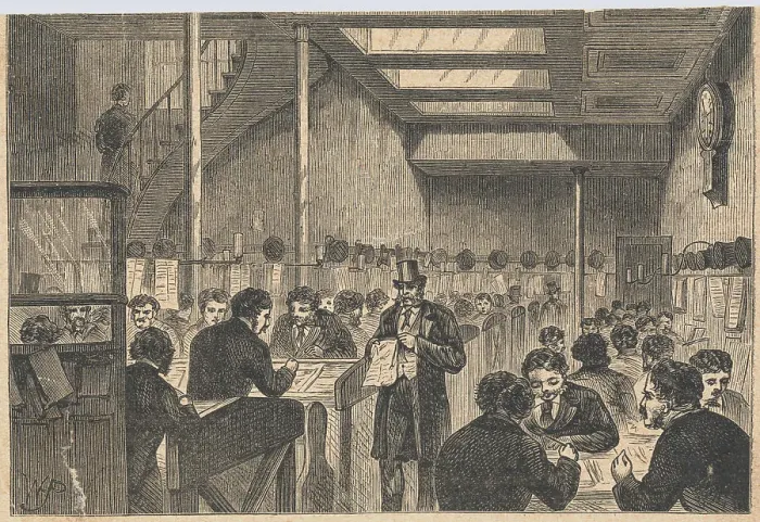 Framed Print : Interior of Early Bank with Customers Framed Print : Interior of Early Bank with Customers