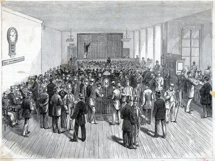 Framed Print : Interior Of Stock Exchange; Woodcut Framed Print : Interior Of Stock Exchange; Woodcut