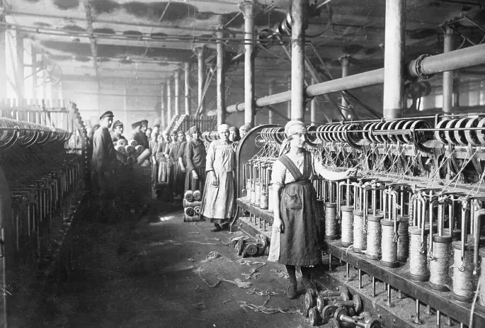 Framed Print : Interior of Textile Factory with Workers Framed Print : Interior of Textile Factory with Workers