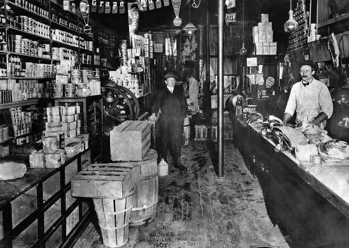 Framed Print : Interior View of Grocery Store