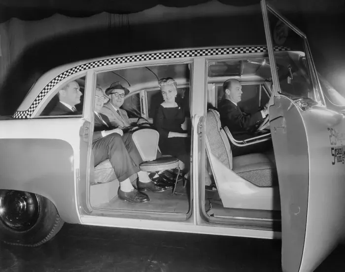 Framed Print : Interior View of Passengers Inside a New York City Checker Cab Framed Print : Interior View of Passengers Inside a New York City Checker Cab