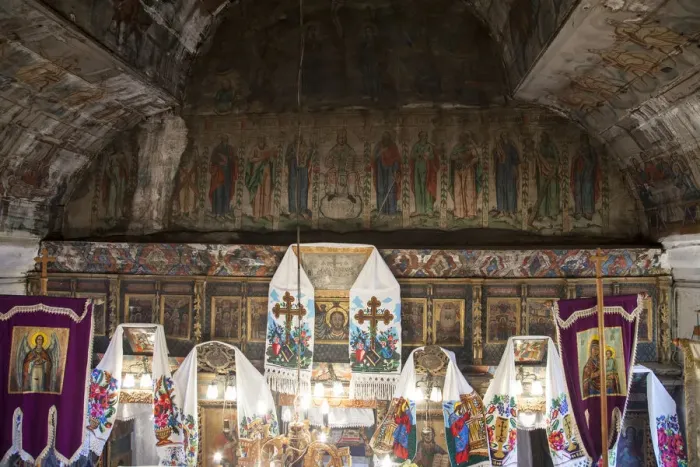 Framed Print : Interior of wooden orthodox church of Poplis
