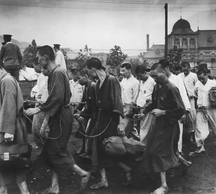 Framed Print : Internees Roped Together Framed Print : Internees Roped Together