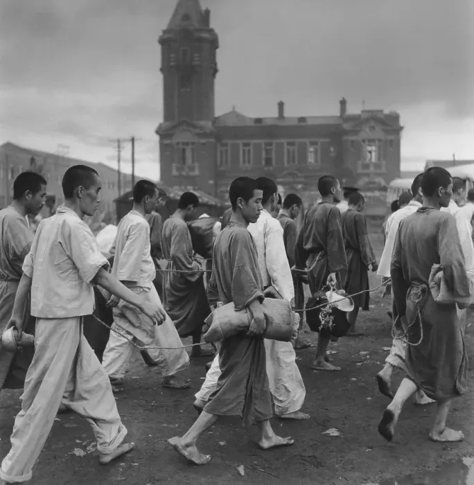 Framed Print : Internees Roped Together Framed Print : Internees Roped Together