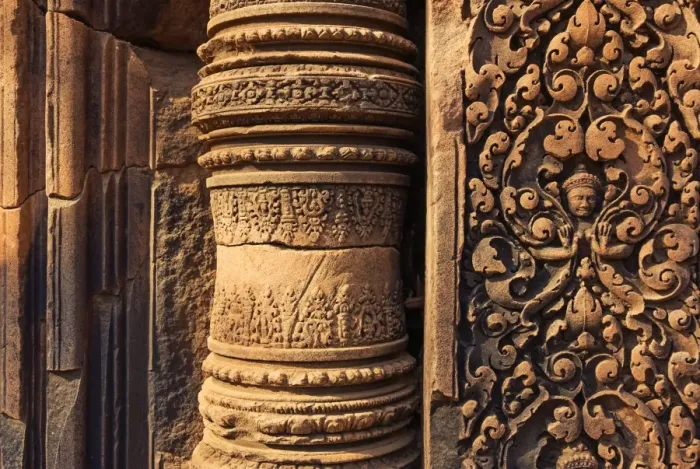Framed Print : Intricate sandstone bas relief, Banteay Srei Framed Print : Intricate sandstone bas relief, Banteay Srei