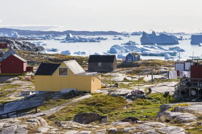 Framed Print : Inuit village at Disko Bay, Oqaatsut (Rodebay), Greenland, Denmark Framed Print : Inuit village at Disko Bay, Oqaatsut (Rodebay), Greenland, Denmark