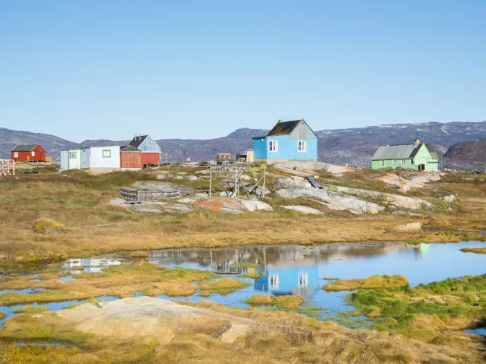 Framed Print : Inuit village at Disko Bay, Oqaatsut (Rodebay), Greenland, Denmark Framed Print : Inuit village at Disko Bay, Oqaatsut (Rodebay), Greenland, Denmark