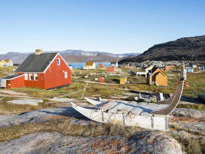 Framed Print : Inuit village at Disko Bay, Oqaatsut (Rodebay), Greenland, Denmark Framed Print : Inuit village at Disko Bay, Oqaatsut (Rodebay), Greenland, Denmark