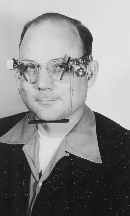 Framed Print : Inventor C.M. Copeland Wearing Eyeglasses with Wipers Framed Print : Inventor C.M. Copeland Wearing Eyeglasses with Wipers