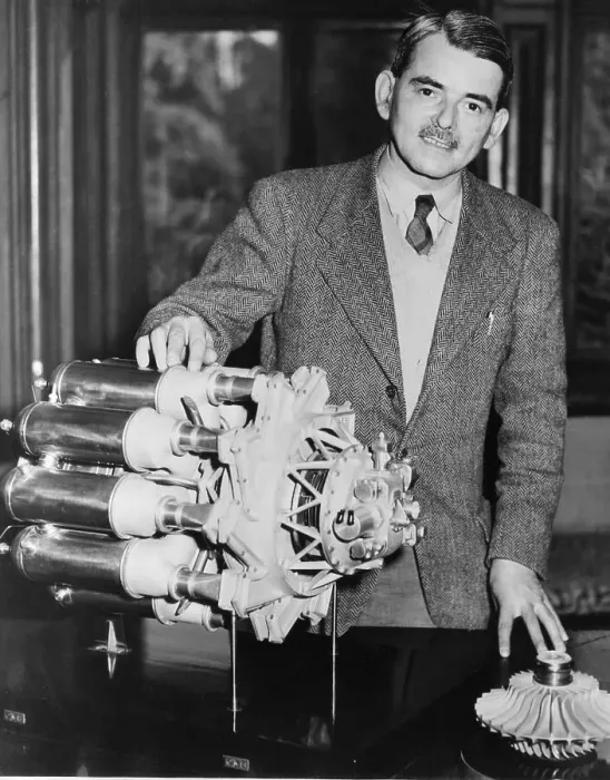 Framed Print : Inventor Frank Whittle Displaying His New Jet Engine Framed Print : Inventor Frank Whittle Displaying His New Jet Engine