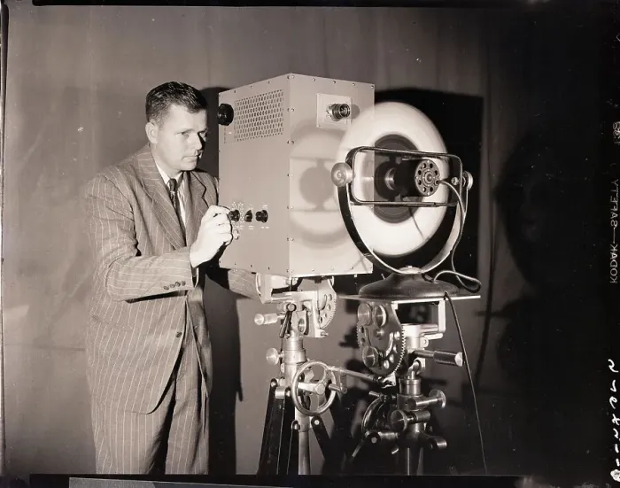 Framed Print : Inventor Operating Stroboscope Camera Framed Print : Inventor Operating Stroboscope Camera