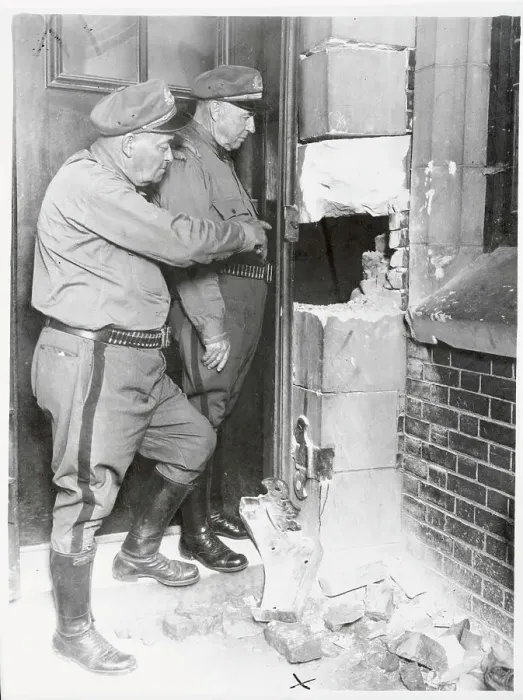 Framed Print : Investigators Inspectijng Wall Framed Print : Investigators Inspectijng Wall