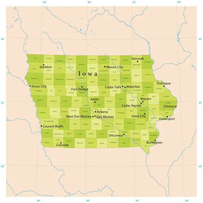 Framed Print : Iowa Vector Map Framed Print : Iowa Vector Map