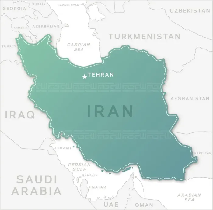 Framed Print : Iran Map. Map of Iran showing surrounding countries and bodies of water Framed Print : Iran Map. Map of Iran showing surrounding countries and bodies of water