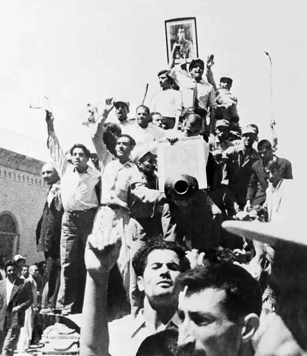 Framed Print : Iranian Army Tank with Shah of Iran Portrait Atop