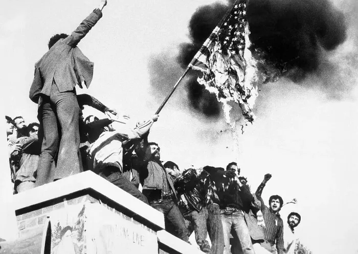 Framed Print : Iranian Demonstrators Burning American Flag on U.S. Embassy Framed Print : Iranian Demonstrators Burning American Flag on U.S. Embassy