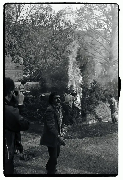 Framed Print : Iranian Man Screaming as Shrubbery Burns Framed Print : Iranian Man Screaming as Shrubbery Burns