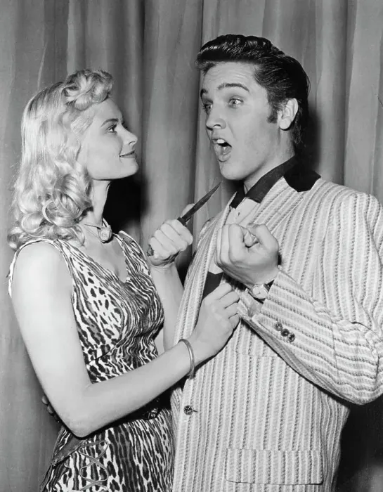 Framed Print : Irish McCalla Playfully Threatening Elvis Presley Framed Print : Irish McCalla Playfully Threatening Elvis Presley