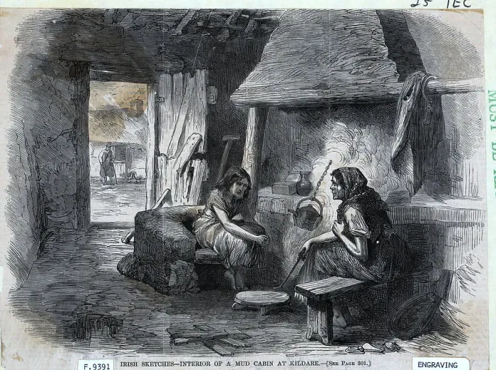 Framed Print : Irish Sketch Of Mud Cabin Interior Framed Print : Irish Sketch Of Mud Cabin Interior