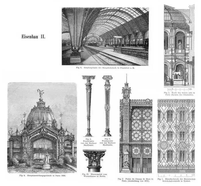 Framed Print : Iron constructions engraving 1895 Framed Print : Iron constructions engraving 1895