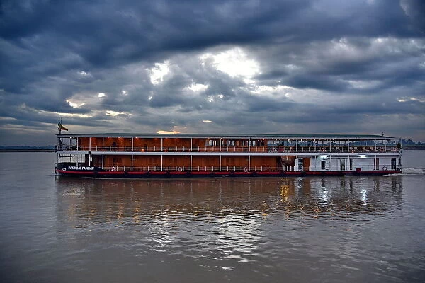 Irrawaddy river with boat Myanmar Asia
