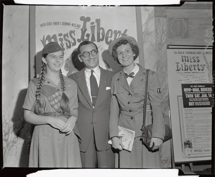 Framed Print : Irving Berlin Being Greeted by Girl Scouts Framed Print : Irving Berlin Being Greeted by Girl Scouts