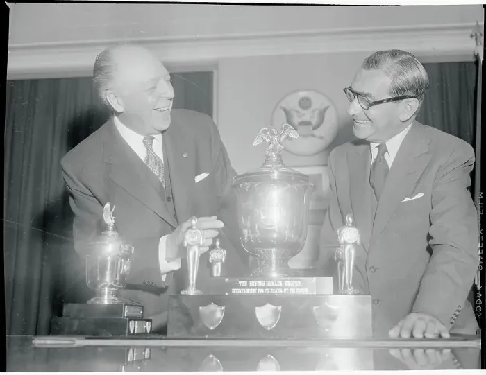 Framed Print : Irving Berlin and Wilber Brucker Standing by Trophies Framed Print : Irving Berlin and Wilber Brucker Standing by Trophies