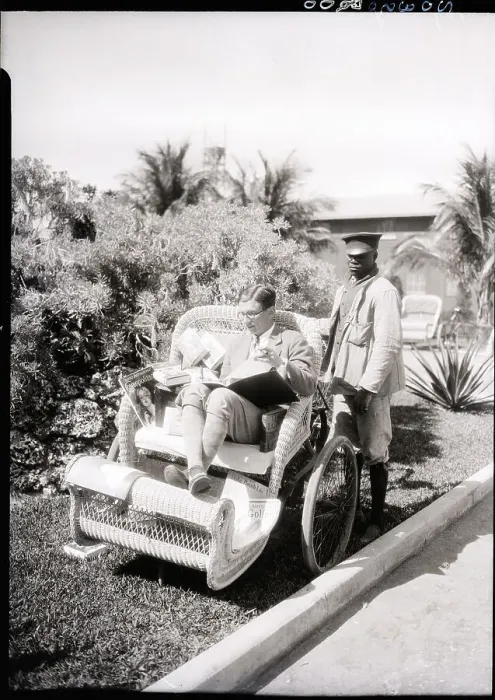 Framed Print : Irving Caesar Seateed In Cart, Writing Framed Print : Irving Caesar Seateed In Cart, Writing