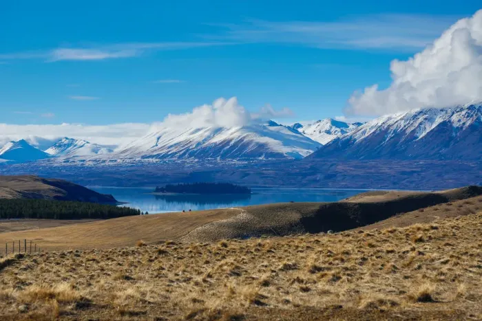 Framed Print : Island in Lake Tekapo with Southen Alps Framed Print : Island in Lake Tekapo with Southen Alps