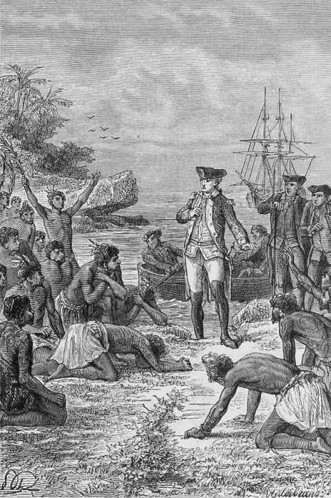 Framed Print : Island Natives Welcoming James Cook Framed Print : Island Natives Welcoming James Cook