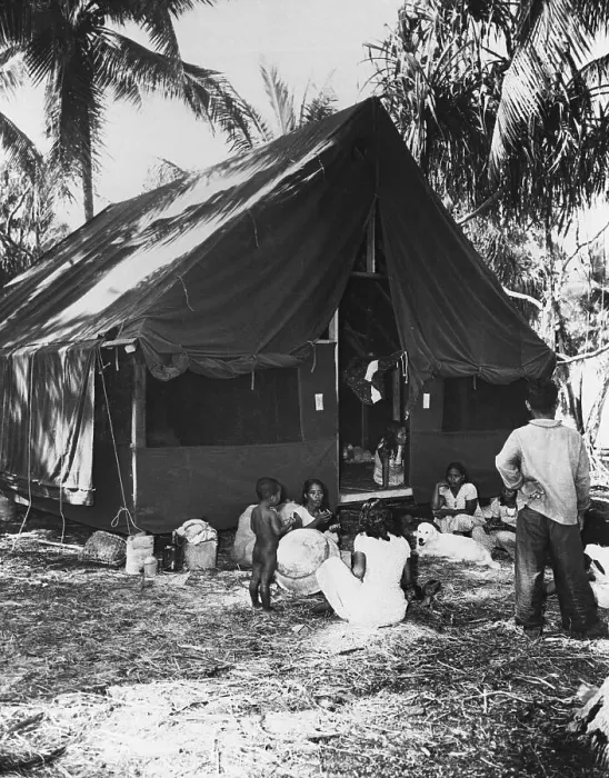 Framed Print : Islanders Sitting Outside Army Tent Framed Print : Islanders Sitting Outside Army Tent