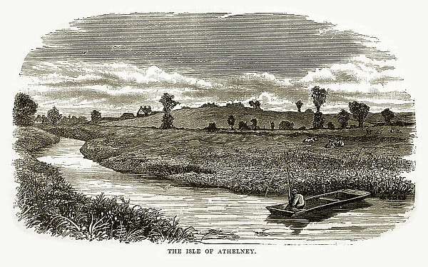 Isle of Athelney, Sedgemoor, Somerset, England Victorian Engraving, 1840