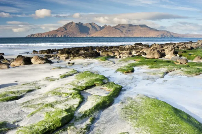 Framed Print : The Isle of Rum from Laig Bay, Eigg