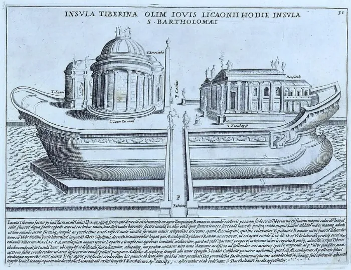 Framed Print : Isola Tiberina, formerly the Tempio di Giove Licaonio, now the island of St Bartholomew. Once the entire Isola Tiberina was covered with marble to make the island look like a ship. The Basilica of St Framed Print : Isola Tiberina, formerly the Tempio di Giove Licaonio, now the island of St Bartholomew. Once the entire Isola Tiberina was covered with marble to make the island look like a ship. The Basilica of St