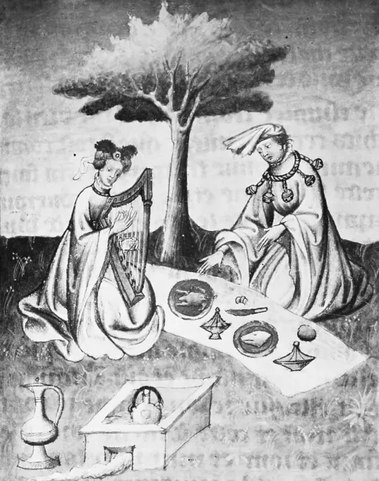 Framed Print : Isolde Plays The Harp To Entertain