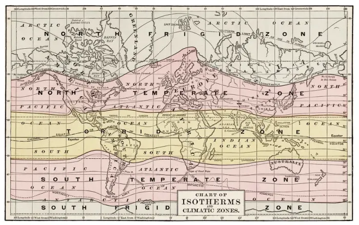 Framed Print : Isotherm and climate zones chart 1889 Framed Print : Isotherm and climate zones chart 1889