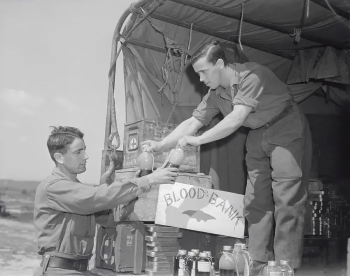 Framed Print : Issuing Plasma at the British Blood Bank Attached to American Evacuation Hospital Framed Print : Issuing Plasma at the British Blood Bank Attached to American Evacuation Hospital