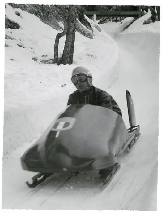 Framed Print : Italian Bobsled Racer Dala Costa at Winter Olympics
