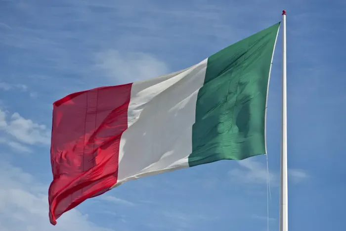 Framed Print : Italian flag against blue sky Framed Print : Italian flag against blue sky