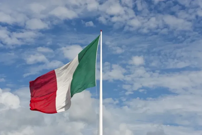 Framed Print : Italian flag against cloudy sky Framed Print : Italian flag against cloudy sky